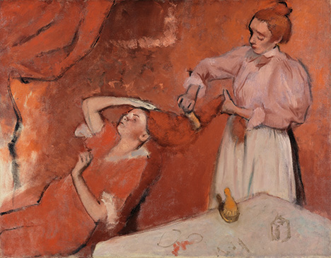 Degas used vermilion and red ochre pigments in Combing the Hair. Degas used vermilion and red ochre pigments in Combing the Hair.