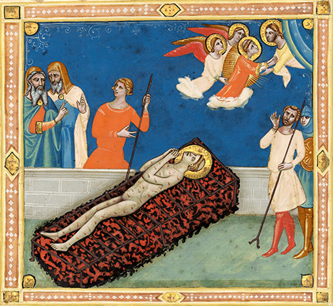 Azurite is featured in this page from an illuminated manuscript by Pacino di Bonaguida, circa 1340. Azurite is featured in this page from an illuminated manuscript by Pacino di Bonaguida, circa 1340.