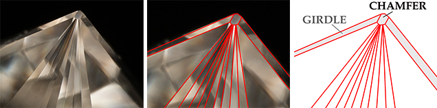 A chamfered corner on a princess cut A chamfered corner on a princess cut