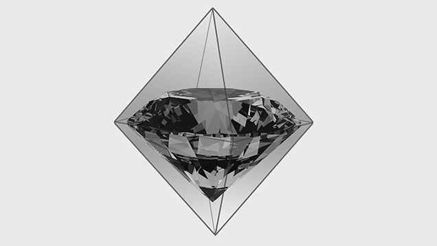 A round brilliant diamond in an octahedral crystal A round brilliant diamond in an octahedral crystal