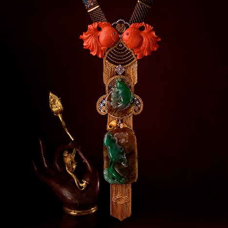 Green jadeite and red coral necklace Green jadeite and red coral necklace