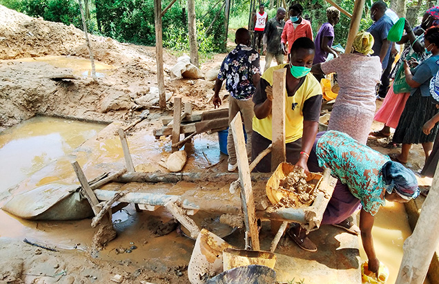 Miners use a sluice to collect gold. Miners use a sluice to collect gold.
