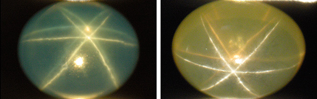 Diffusion-treated blue synthetic sapphire, from recent production and from the 1970s, both manufactured by Wiede’s Carbidwerk Diffusion-treated blue synthetic sapphire, from recent production and from the 1970s, both manufactured by Wiede’s Carbidwerk