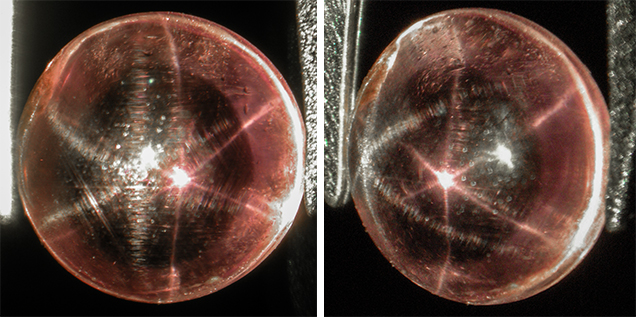 Purplish pink sapphire from Myanmar with a white star and a purplish pink star Purplish pink sapphire from Myanmar with a white star and a purplish pink star