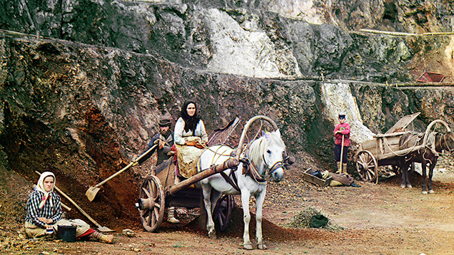 Mining with hand tools in the Ural Mountains in 1910 Mining with hand tools in the Ural Mountains in 1910