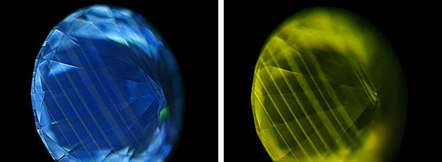 DiamondView images showing fluorescence (left) and phosphorescence (right). DiamondView images showing fluorescence (left) and phosphorescence (right).
