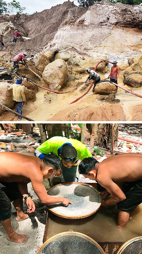 Hydraulic mining (top) and sieve “wash” (bottom). Hydraulic mining (top) and sieve “wash” (bottom).