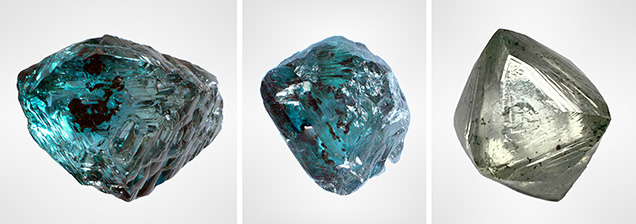 Guyanese diamonds with greenish blue and green colors. Guyanese diamonds with greenish blue and green colors.