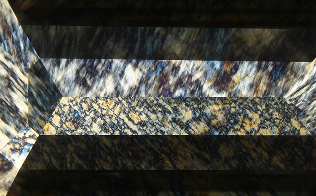 Figure 2. A high amount of strain and a strong birefringence pattern were observed using crossed polarizers. Photomicrograph by Ka Wing Tam; field of view 15.92 mm.