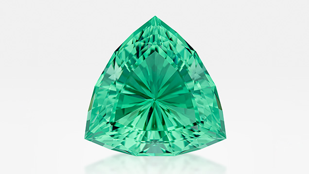 109.92 ct trilliant-cut ocean fluorite from New Hampshire, 2024 North American Mined Gemstones, third place.