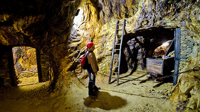 Figure 13. Some parts of the Libanka opal mine have been adapted for geotourism. Visitors can choose between a family-friendly tour or a more adventurous opal hunting experience. Photo by Peter Semrád; courtesy of Slovenské opálové bane Ltd. Figure 13. Some parts of the Libanka opal mine have been adapted for geotourism. Visitors can choose between a family-friendly tour or a more adventurous opal hunting experience. Photo by Peter Semrád; courtesy of Slovenské opálové bane Ltd.