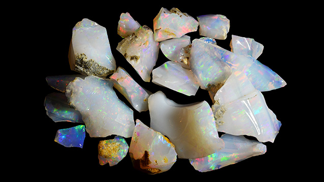 Figure 14. Rough Slovak Opal (0.52–5.54 ct). Photo by Peter Semrád; courtesy of Great Rent JSC. Figure 14. Rough Slovak Opal (0.52–5.54 ct). Photo by Peter Semrád; courtesy of Great Rent JSC.