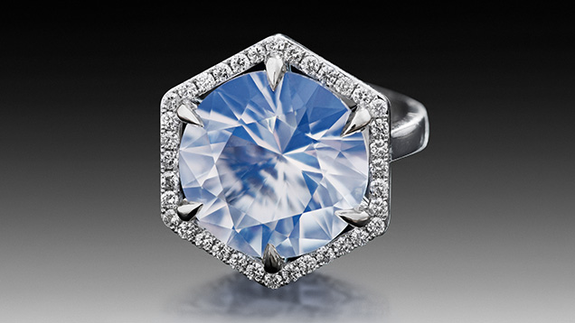 Figure 20. White gold ring containing Slovak Ice Opal (7.65 ct) and diamonds. Photo by Albert Russ; courtesy of Great Rent JSC. Figure 20. White gold ring containing Slovak Ice Opal (7.65 ct) and diamonds. Photo by Albert Russ; courtesy of Great Rent JSC.