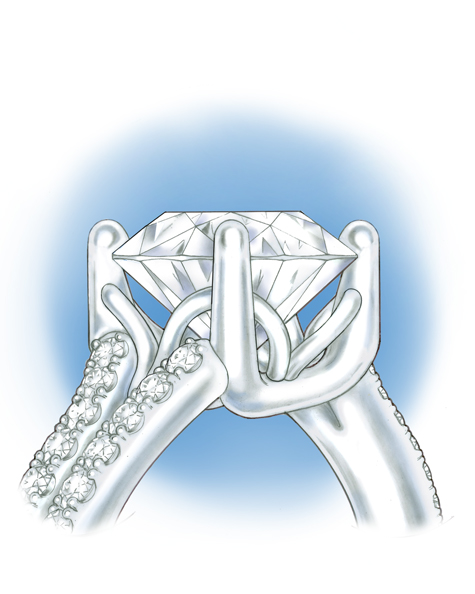 Side view of platinum solitaire with a split shank, with diamonds set in the shank Side view of platinum solitaire with a split shank, with diamonds set in the shank