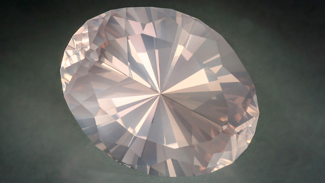 Gem designer John Dyer’s Regal Radiant cut shows off the soft pink color of this 63.37-ct. rose quartz. – Lydia Dyer, gem courtesy John Dyer & Co.