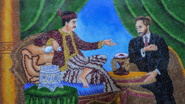 A Mogok-made gem painting shows King Mindon presenting the Nga Mauk Ruby to a Frenchman around 1870. Photo by Vincent Pardieu, ©GIA.