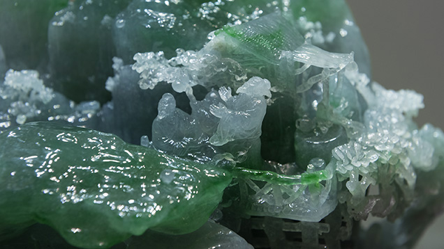 Close-up of high-quality Shan Zi jadeite carving