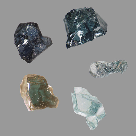 Blue to green moissanite crystals