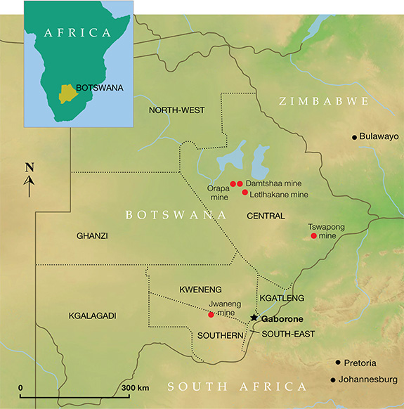 Figure 9. Map of Botswana’s diamond mines.