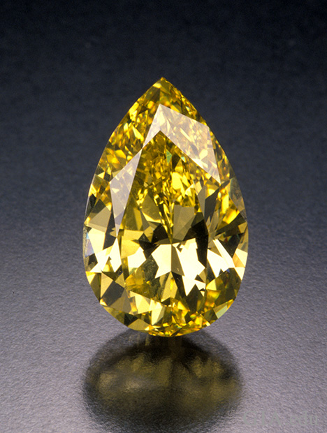 A large pear shaped yellow diamond