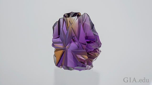 A carved piece of ametrine.