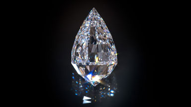 The 50.05-carat, D-color, Flawless briolette-cut diamond is from Diacore. Courtesy of Diacore. Photo by Robert Weldon/GIA