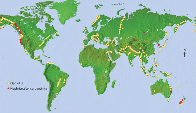 Map of commercially important nephrite deposits