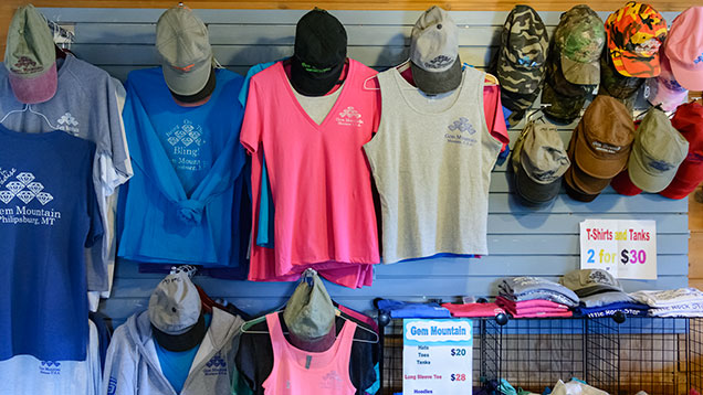 Shirts and hats in a store