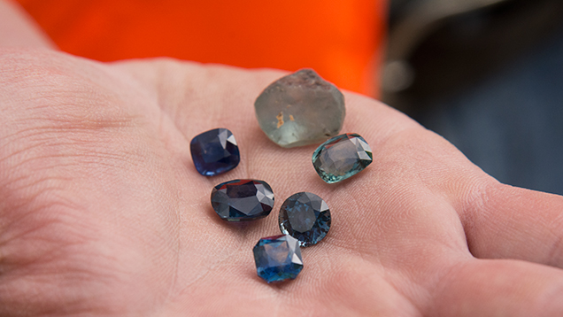 Faceted Rock Creek sapphires and a piece of rough found by the authors