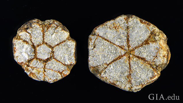 These two gems show opened and closed trapiche patterns.