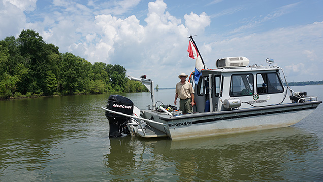 Diving boat on a lake