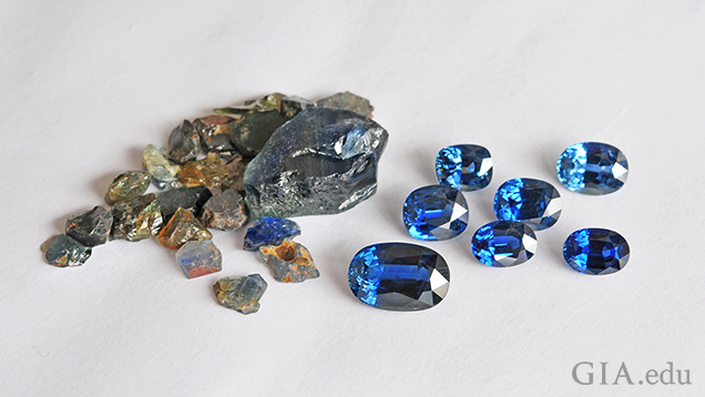 Rough and cut sapphires 