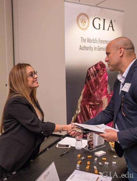 Sonia Chaves, GIA manager of talent acquisition, meets with applicant during the 2017 GIA Jewelry Career Fair in New York
