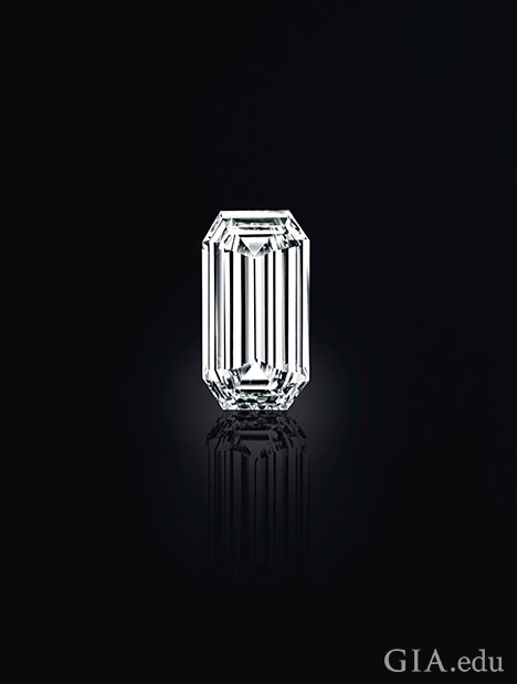 A cut-corner rectangular-shaped diamond on a black background.