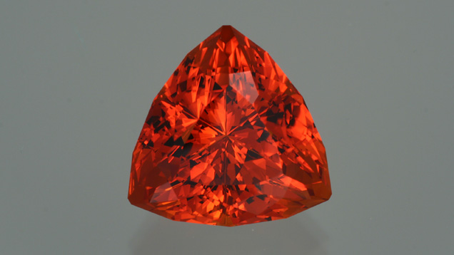 This award-winning 30.28-ct. super-trillion cut displays citrine’s highly valued, saturated orangy red color. – John Dyer, gem courtesy John Dyer & Co.