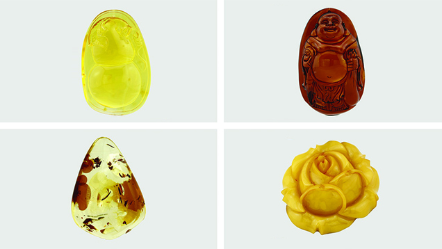 Four types of heated Baltic amber