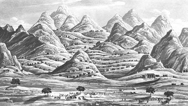 An 1817 illustration of Mount Smaragdus, the ancient emerald mining mountain in Egypt.