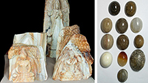 Petrified wood carvings and cabochons.