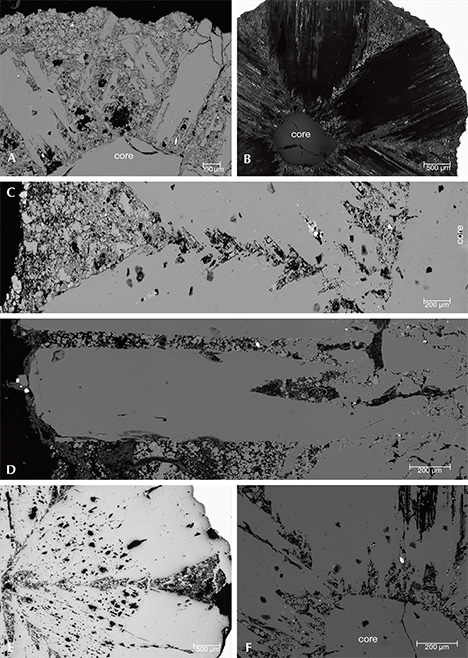 Six SEM images of trapiche emerald