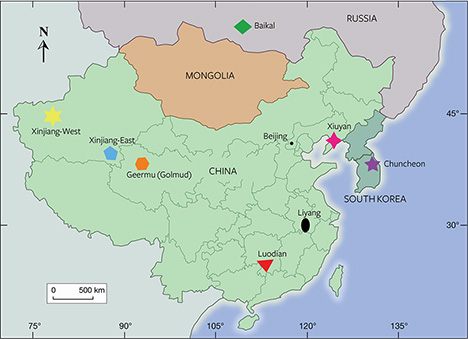 Map of East Asian nephrite deposits