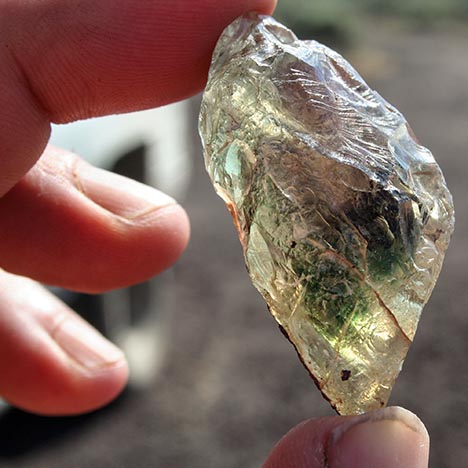 This large rough sunstone displays a deep green core. - Duncan Pay 