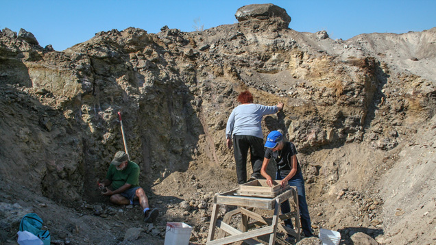 The pit is worked the old-fashioned way. In this image, fee-paying diggers are using screens and shovels to mine the basalt. They only pay for the material they want to keep. - Duncan Pay