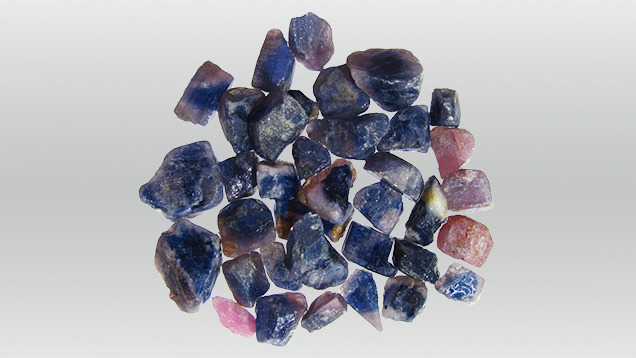 Sapphire fragments from the Sutara placer, Russia