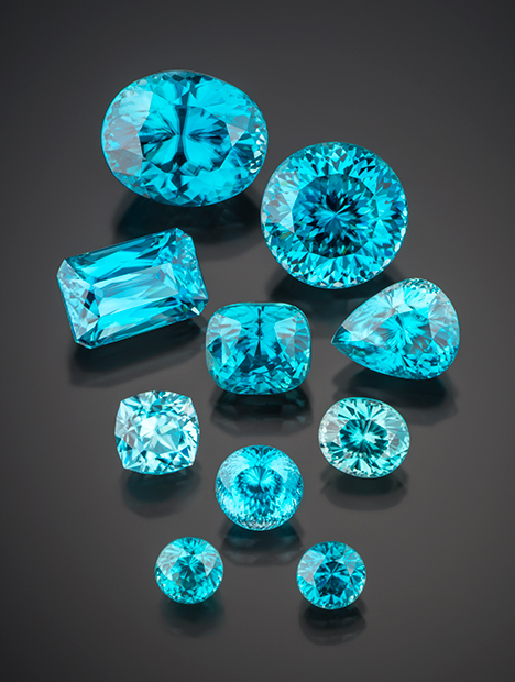 Faceted blue zircons