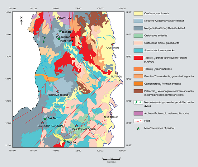 Geological map of peridot deposits in south-central Vietnam