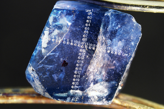 LA-ICP-MS spot locations on a cross section of gahnite.