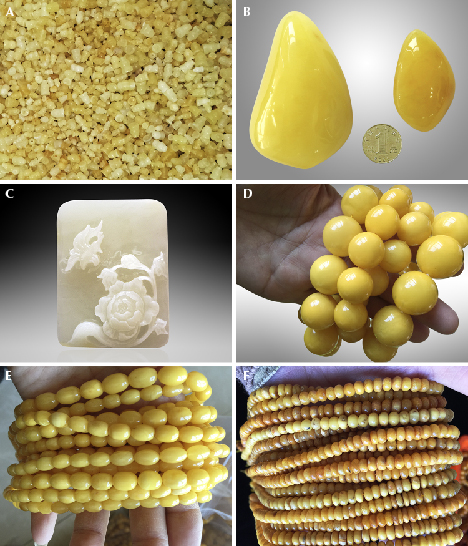 Various hydrothermally treated amber products