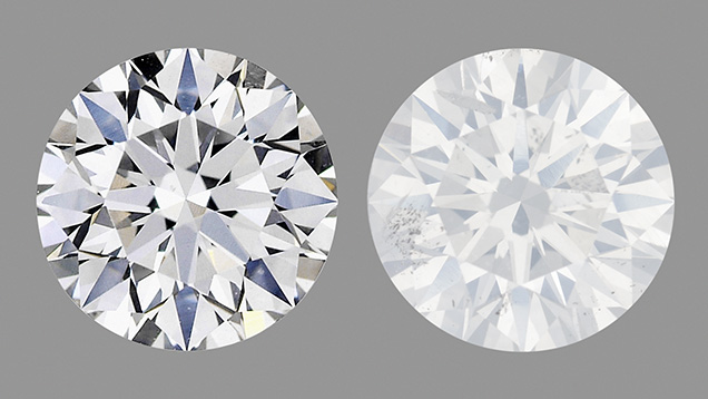 Comparison of a colorless diamond and a Fancy white diamond