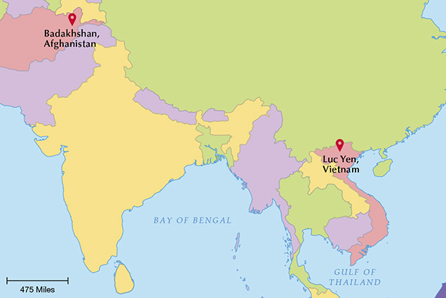 Map Showing Badakhshan (Afghanistan) and Luc Yen (Vietnam)