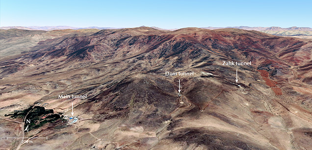 Raish Mountain and the Neyshabur mine’s three principal tunnels